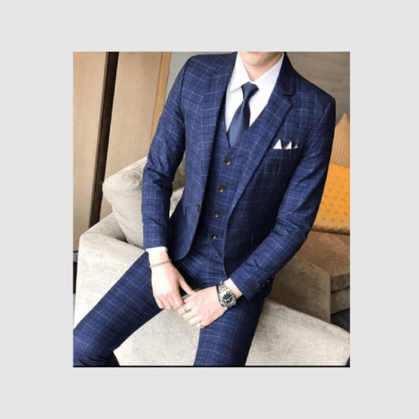 Blue Check Suit With Tie